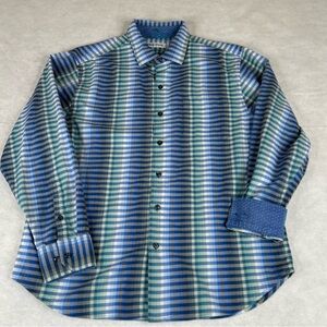 Tommy Bahama Shirt Men's Size Large Blue/Green Plaid Long Sleeve Button Front